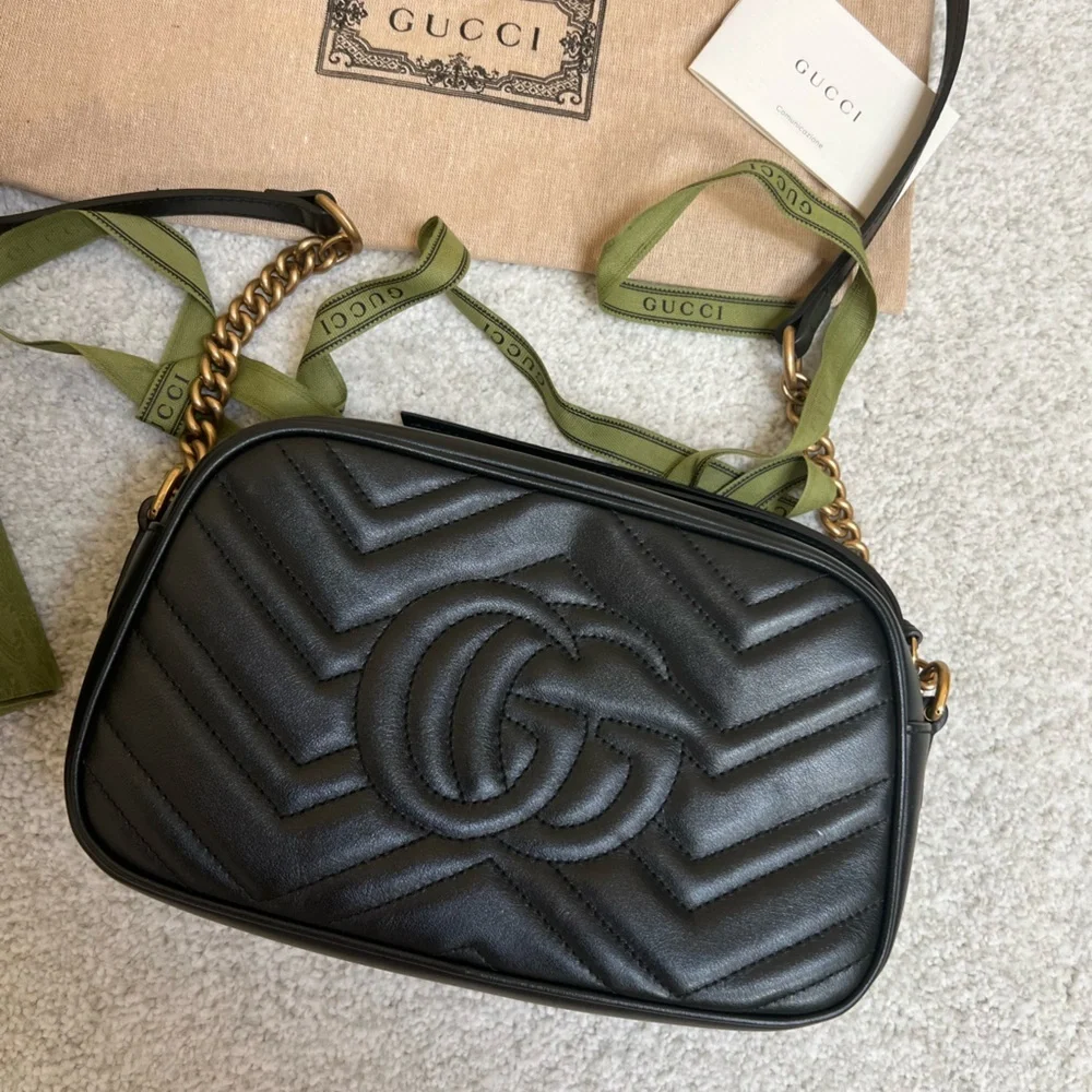 Gucci Black Leather Marmot double G Crossbody Bag - Picture 3 of 4